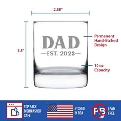 Dad Est 2023 - New Father Whiskey Rocks Glass Gift For First Time Parents - Bold 10.25 Oz Glasses