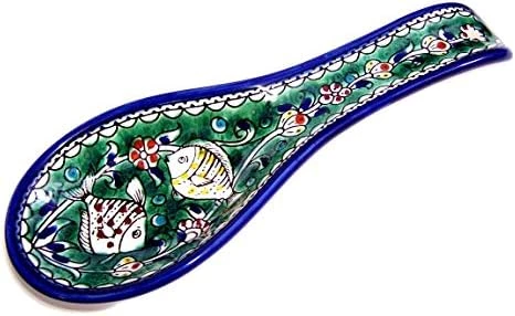 Armenian Hand Painted Cooking Spoon Rest/Ladle Holder - Large With Deep Round Cup Part - Asfour Outlet Trademark (Blue Flowers 8.5 Inches) 9 Armenian Hand Painted Cooking Spoon Rest/Ladle Holder - Large With Deep Round Cup Part - Asfour Outlet Trademark (Blue Flowers 8.5 Inches) - Image 7