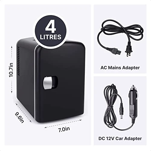 Portable Mini Fridge 4 Liter 6 Can Skincare Fridge, AC 120V DC 12V Small Refrigerator Cooler And Warmer For Skincare, Foods, Medications, Bedroom, Travel And Car - Black 7 Portable Mini Fridge 4 Liter 6 Can Skincare Fridge, AC 120V DC 12V Small Refrigerator Cooler And Warmer For Skincare, Foods, Medications, Bedroom, Travel And Car - Black - Image 5