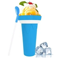 Slushie Maker Cup, TIK TOK Magic Squeeze Cup Quick Frozen Smoothies Cup Double Layer Slushy Maker Cup, Homemade Milk Shake Ice Cream Maker DIY It For Children And Adults (Large-Cup-Light Blue)