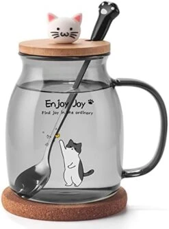 Cute Cat Cup Ceramic Coffee Mug With Kawaii Cat Wooden Lid, Lovely Stainless Steel Spoon, Anime Kitty Thicken Wooden Coaster, Christmas Birthday Gift Cute Thing Japanese Mug 16oz (Pink) -KitchenAid Shop 41XuHZdXwpL. AC