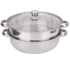 Tainless Steel Cookware, 2-Layer Steamer Pot Cooker Double Boiler Soup Steaming Pot, 27cm/11in