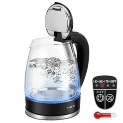 1.7L Glass Electric Kettle Temperature Control Hot Water Boiler With 5 Colors LED Indicator And Keep Warm Function, 90°Open Fast Boil Auto Shut-Off Tea Heater Stainless Steel Inner Lid & Bottom