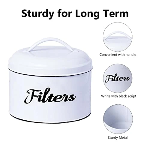 Coffee Filter Holder For Counter, Coffee Filter Holder Storage White Enamelware Basket Container Round With Lid, Rustic Farmhouse Coffee Bar Décor 4 Coffee Filter Holder For Counter, Coffee Filter Holder Storage White Enamelware Basket Container Round With Lid, Rustic Farmhouse Coffee Bar Décor - Image 2