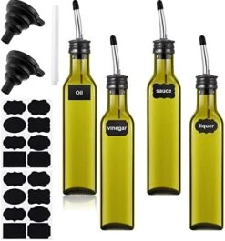 4 Pack Vinegar Cruet Olive Oil Glass Bottle, Square Tall Glass Bottle Set With Stainless Steel Bottle Spout Pourer, Foldable Silicone Funnel, Waterproof Label Sticker And Chalk Marker For Home Kitchen -KitchenAid Shop 41YRFVCK33L. AC