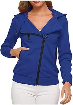 VODMXYGG Coats Women Casual Loose Solid Color Oblique-Zipper Long-Sleeved Warm Hoodie Add Buttons Pocket Plus Sweater -KitchenAid Shop 41Ya8epoJBL. AC