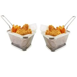 Stainless Steel Mini French Fries Basket Square Fryer Baskets, FDA Grade Kitchen Cooking Tool Food Presentation Tableware (Large 5inch 2pcs Pack)