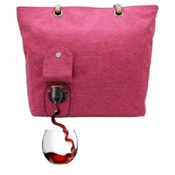 PortoVino City Tote Bag - Canvas Wine Purse With Hidden Spout And Dispenser Flask For Wine Lovers That Holds And Pours 2 Bottles Of Wine! Perfect For Traveling, Concerts, Bachelorette Party - Pink