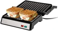 Vente Electric Panini Press Grill And Sandwich Maker With Nonstick Coated Plates, Opens 180 Degrees For Any Food, 1000W Thermostat Control Removable Drip Tray And Easy To Clean Grids, Silver GP0540BR -KitchenAid Shop 41YhIKQ3zOL. AC