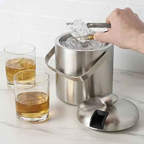 True Stainless Steel Ice Bucket With Tongs, Double Walled Insulated Bar Essential With Built-In Tong Holder Lid 8 True Stainless Steel Ice Bucket With Tongs, Double Walled Insulated Bar Essential With Built-In Tong Holder Lid - Image 6