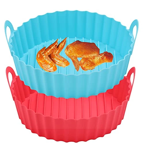 2-Pack Silicone Air Fryer Liners Pot, Air Fryers Liner Reusable Baking Tray Basket Oven Accessories, Replacement For Flammable Parchment Liner Paper, No More Harsh Cleaning Basket 8.5 Inch,Blue&Red 3 2-Pack Silicone Air Fryer Liners Pot, Air Fryers Liner Reusable Baking Tray Basket Oven Accessories, Replacement For Flammable Parchment Liner Paper, No More Harsh Cleaning Basket 8.5 Inch,Blue&Red