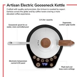 Artisan Electric Gooseneck Kettle, 1 Liter, For Pour Over Coffee, Brewing Tea, LCD Panel, Precise Digital Temperature Selection, Flash Boil And Keep Warm Settings (Pearl All White) -KitchenAid Shop 41Yrp2snirS