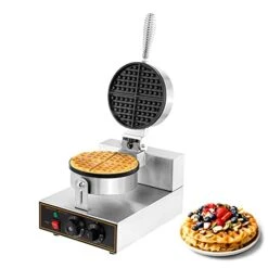 Waffle Maker Commercial Waffle Maker Machine 110V 1200W Non-stick Waffle Iron Maker Stainless Steel Round Waffle Maker Commercial For Restaurant