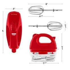 Vente Portable Electric Hand Mixer 5 Speed Mixing, 150W Powerful Blender For Baking & Cooking With 2 Stainless Steel Chrome Beater Attachments & Snap Clear Case Compact Easy Storage, Red HM161R -KitchenAid Shop 41ZCgb7OuLL