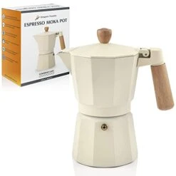 Cuban Coffee Maker - Stylish Espresso Moka Pot 6 Cup 10 Oz For Classical Taste Italian Coffee Enthusiast - Quality Wooden Parts And Aluminum Stovetop Espresso Maker