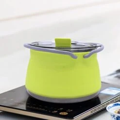 Outdoor Red And Green Travel Portable Heating Tea Coffee Rice Cooker Lightweight Silicone Folding Kettle With Handle (Color : D, Size : 15 * 15 * 9.5cm) -KitchenAid Shop 41ZKawN8KEL