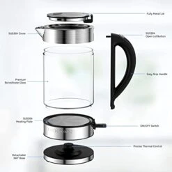 Electric Kettle 1500W,1.7L Borosilicate Glass Tea Kettle With LED Light, Water Kettle Electric Fast Boiling, Auto Shut-Off And Boil-Dry Protection, BPA Free 12 Electric Kettle 1500W,1.7L Borosilicate Glass Tea Kettle With LED Light, Water Kettle Electric Fast Boiling, Auto Shut-Off And Boil-Dry Protection, BPA Free -KitchenAid Shop 41ZXWuVb7gL