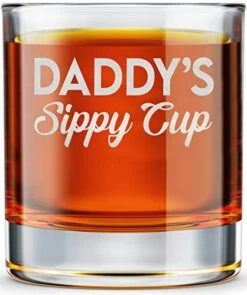 Addy's Sippy Cup Whiskey Glass - Funny New Dad Gifts - 10.25 Oz Engraved Old Fashioned Bourbon Rocks Glass For Expecting Father, Dad Birthday Gift