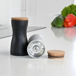 AdHoc MP125 Twin Salt & Pepper Mill Set | Sand-Blasted Plastic/Wood | CeraCut Ceramic Grinder, Aroma Cap | (H) 133 Mm X (D) 62 Mm | Black/White | Includes 2 X Mills -KitchenAid Shop 41ZkiFi567L