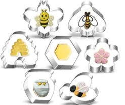 Ee Cookie Cutters Set-3 Inches-7 Piece-Bee, Beehive, Flower, Honeycomb And Honey Jar Stainless Steel Cookie Biscuit Cookie Cutters Molds For Honey Bee Party Decoration Favor
