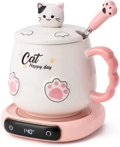 Coffee Mug Warmer & Cute Cat Mug Set, Beverage Cup Warmer For Desk Home Office With Three Temperature Up To 140℉/ 60℃, Coffee Warmer For Cocoa Milk Tea Water Candle, 8 Hours Auto Shut Off -KitchenAid Shop 41aBEu 1TuL. AC
