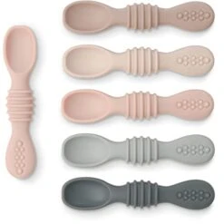 Licone Baby Spoons - Self Feeding, 6 Months, First Stage Infant Spoons For Babies & Toddlers - Set Of 6 BPA Free, Dishwasher, Microwave Safe Food Utensils - Neutral