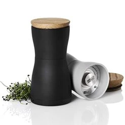 AdHoc MP125 Twin Salt & Pepper Mill Set | Sand-Blasted Plastic/Wood | CeraCut Ceramic Grinder, Aroma Cap | (H) 133 Mm X (D) 62 Mm | Black/White | Includes 2 X Mills -KitchenAid Shop 41aYMGltpES