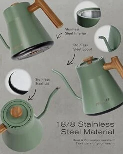 Electric Gooseneck Kettle, 1200W Electric Tea Kettle Real Wood Handle, 34oz Pour Over Electric Kettle For Coffee & Tea, 18/8 Stainless Steel Inner, Temperature Control & Rapid Heating -KitchenAid Shop 41abpugEjtL