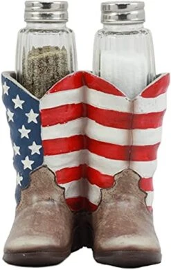 Patriotic Stars And Stripes American Flag Boots Salt And Pepper Shakers Set With Decorative Resin Display Holder Figurine And Glass Shakers Kitchen Country Western Cowboy Cowgirl Decor Statue -KitchenAid Shop 41aeS2bwKlS