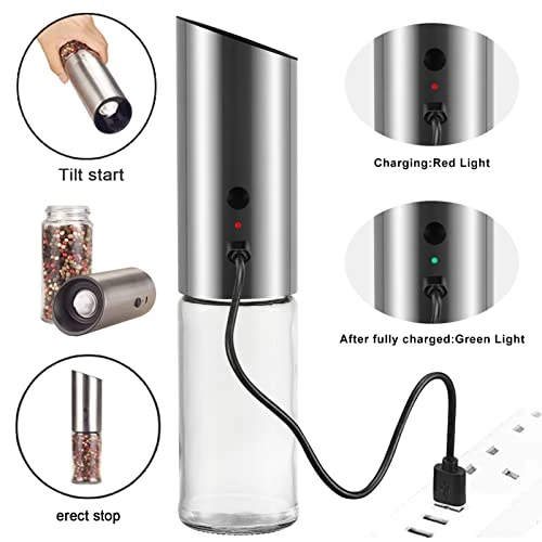 Electric Pepper Grinder USB Rechargeable, Automatic Pepper And Salt Mill Grinder With LED Light, Quick Charging Grinder, Adjustable Coarseness, One Hand Operation 6 Electric Pepper Grinder USB Rechargeable, Automatic Pepper And Salt Mill Grinder With LED Light, Quick Charging Grinder, Adjustable Coarseness, One Hand Operation - Image 4
