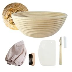 Anneton Bread Proofing Basket Set, For Sourdough Bread Baking, Brotform Dough Rising Bowl, 9inch Round Rattan Basket With Baking Tools Kit, Cloth Liner, Scoring Lame, Scraper, Brush, Gifts For Bakers