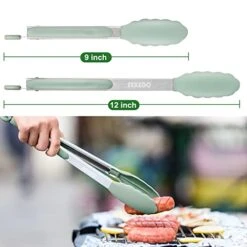 Kitchen Tongs, Stainless Steel Silicone Tongs For Cooking 600ºF High Heat-Resistant BBQ Grilling Locking Tongs, Set Of 2-9" And 12" Light Green -KitchenAid Shop 41aq9yXyzPL