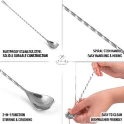 Premium 12 Inch Stainless Steel Cocktail Spoon - Long Attractive Spiral Design For Layering Drinks - Bar Spoon & Cocktail Mixing Spoon For Cocktail Shakers, Tall Cups & Pitchers (Silver) -KitchenAid Shop 41azFbwKRCL