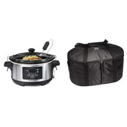 Hamilton Beach Portable 6-Quart Set & Forget Digital Programmable Slow Cooker With Temperature Probe & Travel Case & Carrier Insulated Bag For 4, 5, 6, 7 & 8 Quart Slow Cookers