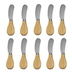 Cheese Butter Spreaders With Wooden Handle, 10 Pack 4.9 Inch Stainless Steel Cocktail Knives Spreaders For Condiments,Cheese,Butter,Deli Plate Accessories,Snack Time,Party