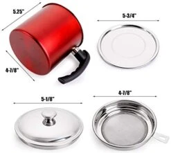 1.3L Oil Strainer Pot Grease Can, 1.37 Quart Oil Storage Grease Keeper/Stainless Steel Bacon Grease Container, For Storing Frying Oil, Bacon Fat & Cooking Grease(Red) -KitchenAid Shop 41bfpmCeP8L