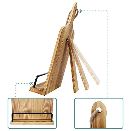Oligt Cookbook Stand For Kitchen Counter Adjustable IPad Tablet Recipe Book Holder Rustic Wood Cutting Board Style - Brown 6 Oligt Cookbook Stand For Kitchen Counter Adjustable IPad Tablet Recipe Book Holder Rustic Wood Cutting Board Style - Brown - Image 4