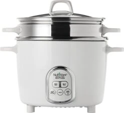 NutriWare 14-Cup (Cooked) Digital Rice Cooker And Food Steamer, White