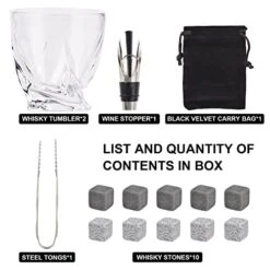 Bourbon Whiskey Stones Gift Set, Includes 2 CycloneGlass, 10 Chilling Stones, Velvet Carry Bag, Stainless Steel Tongs, Wine Stopper In Superior Wooden Boxes For Father's Day, Retirement Gifts -KitchenAid Shop 41c2EV0bObL