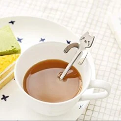 Callm 1pc Cute Cat Spoon Long Handle Spoons Creative Coffee Spoons Stainless Steel Kitchen Gadget(silver)