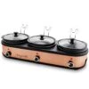 Triple 2.5 Quart Slow Cooker And Buffet Server In Brushed Copper And Black Finish With 3 Ceramic Cooking Pots And Removable Lid Rests