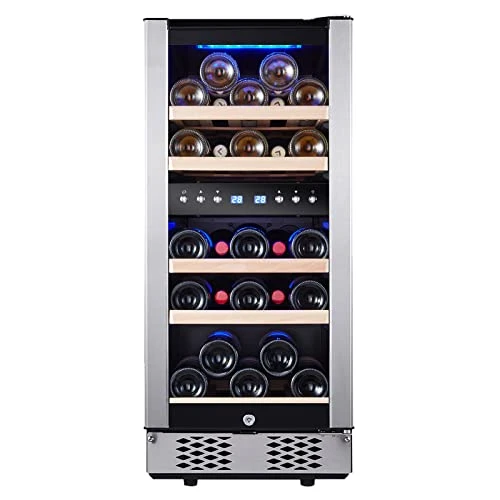 15 Inch Wine Fridge With Digital Memory Temperature Control, Dual Zone 30 Bottle Wine Cooler Refrigerator With Upgraded Compressor Fits Large Bottles Low Noise Tempered Glass Door Safety Lock 3 15 Inch Wine Fridge With Digital Memory Temperature Control, Dual Zone 30 Bottle Wine Cooler Refrigerator With Upgraded Compressor Fits Large Bottles Low Noise Tempered Glass Door Safety Lock
