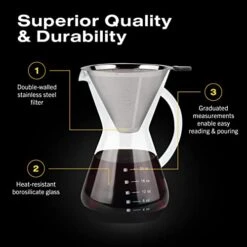 Pour Over Coffee Maker - 5 Cup Borosilicate Glass Carafe - Rust Resistant Stainless Steel Paperless Filter/Dripper - Includes Custom Silicone Sleeve -KitchenAid Shop 41c7esprcZL