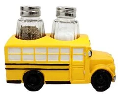 Novelty North American Yellow School Bus Decorative Glass Salt Pepper Shakers Holder Resin Figurine 6"L Decorative Bar Countertop Dining Table Accent -KitchenAid Shop 41cCZlKnLeL