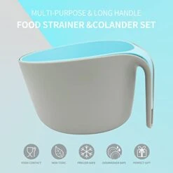 Food Strainers,Kitchen Colander,2-in-1 Stackable Large Bowl Set With Long Handle For Draining,Soaking,Straining Pasta,Noodles,Fruits And Vegetable,Cooked Food Or Mixing-4.5 Quart