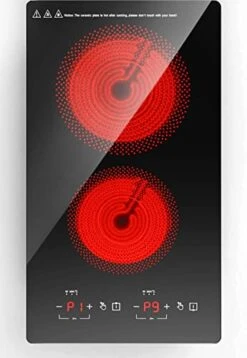 Lectric Cooktop 2 Burner,110v Electric Stove Top,ANHANE Infrared Burner 12 Inch Built-in Double Electric Cooktop,20 Temperature,Compatible For All Cookware With Plug