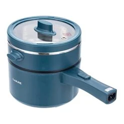 Electric Hot Pot Upgraded, Non-Stick Pan,1.89L Mini Pot For Steak,Fried Rice,with Temperature Control And Steamer - Rapid Noodles Cooker, Ramen, Oatmeal,Soup - Steamer,Egg,Vegetables,Dark Blue