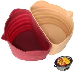 Silicone Slow Cooker Liners Divider, Leakproof Reusable Silicone 6QT Oval Crockpot Divider Insert, Diwasher Safe Cooking Liner For 6 Quart Slow Cooker Kitchen Accessories (Rose & Skin)