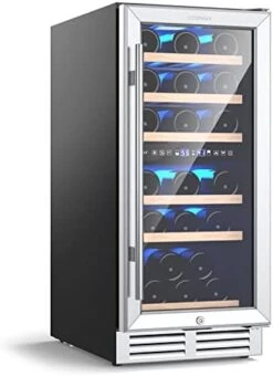 15 Inch Wine Cooler Refrigerator, 30 Bottles Stainless Steel Wine Cellar With Lock, Tempered Glass Door, Digital Temperature Control, Built-in & Freestanding Compressor Mini Wine Fridge For Home Bar Office -KitchenAid Shop 41cwAfAzM4L. AC