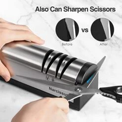 Knife Sharpener, Professional 2 Stage Electric Knife Sharpener For Quick Sharpening & Polishing, With Scissors Sharpener And Metal Dust Collection Box, Stainless Steel, Silver -KitchenAid Shop 41cyuIeOLPL